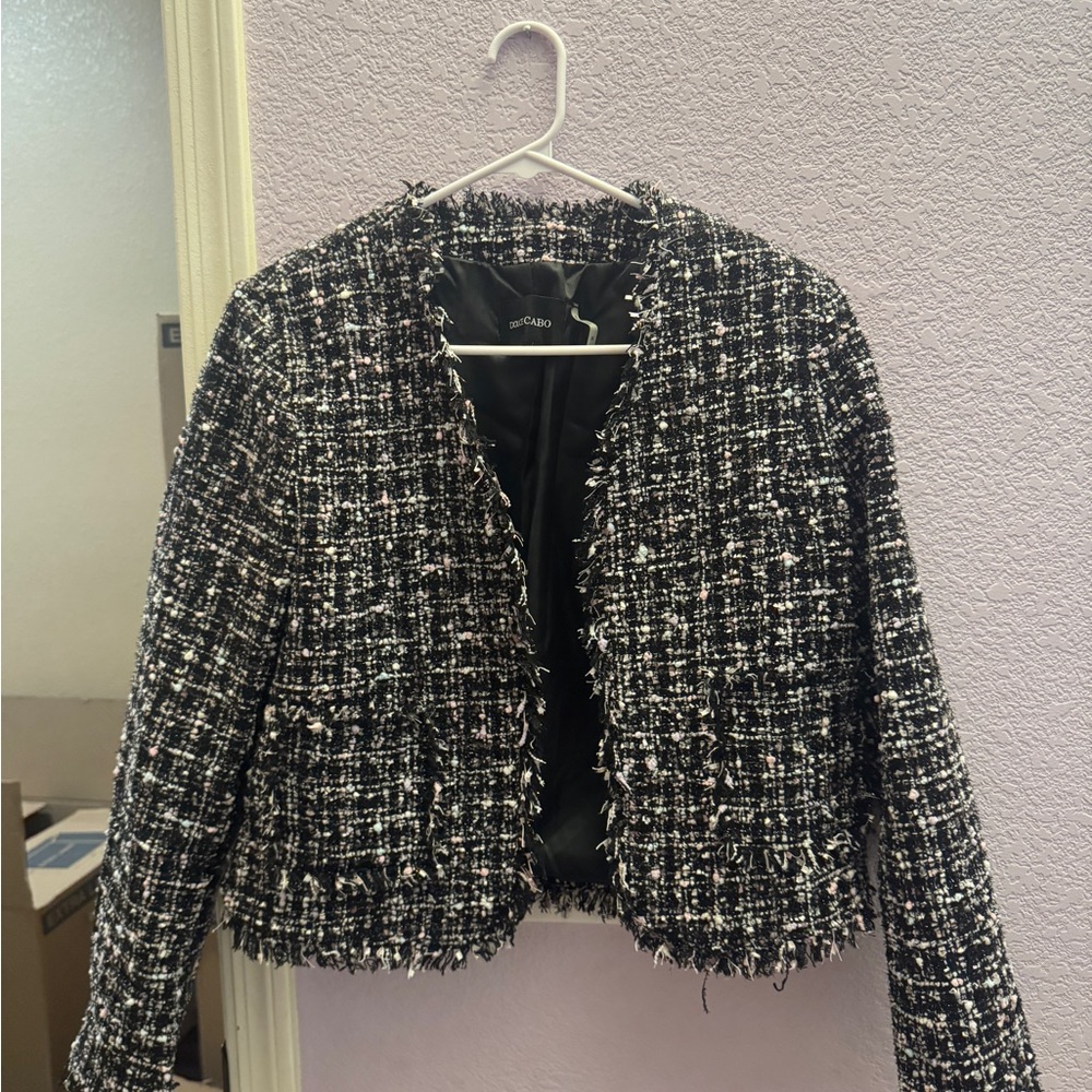 Dolce Cabo Black and White, Light Pink Detail Tweed Blazer